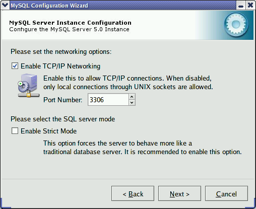 MySQL Server Configuration Wizard: Network
        Configuration