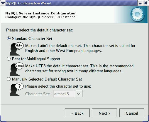 MySQL Server Configuration Wizard: Character
        Set